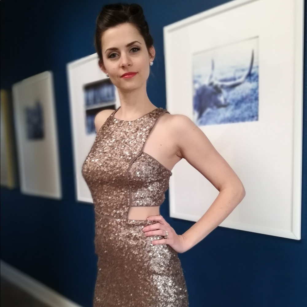 Gold metallic shiny Express formal dress